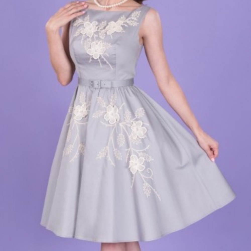 Tatyana Crystal Swing Dress Gray w White Lace - Picture 2 of 3